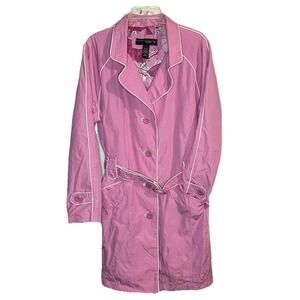 Vintage Venezia Pink Belted Trench Coat White Piping Playful Lined Size 14/16